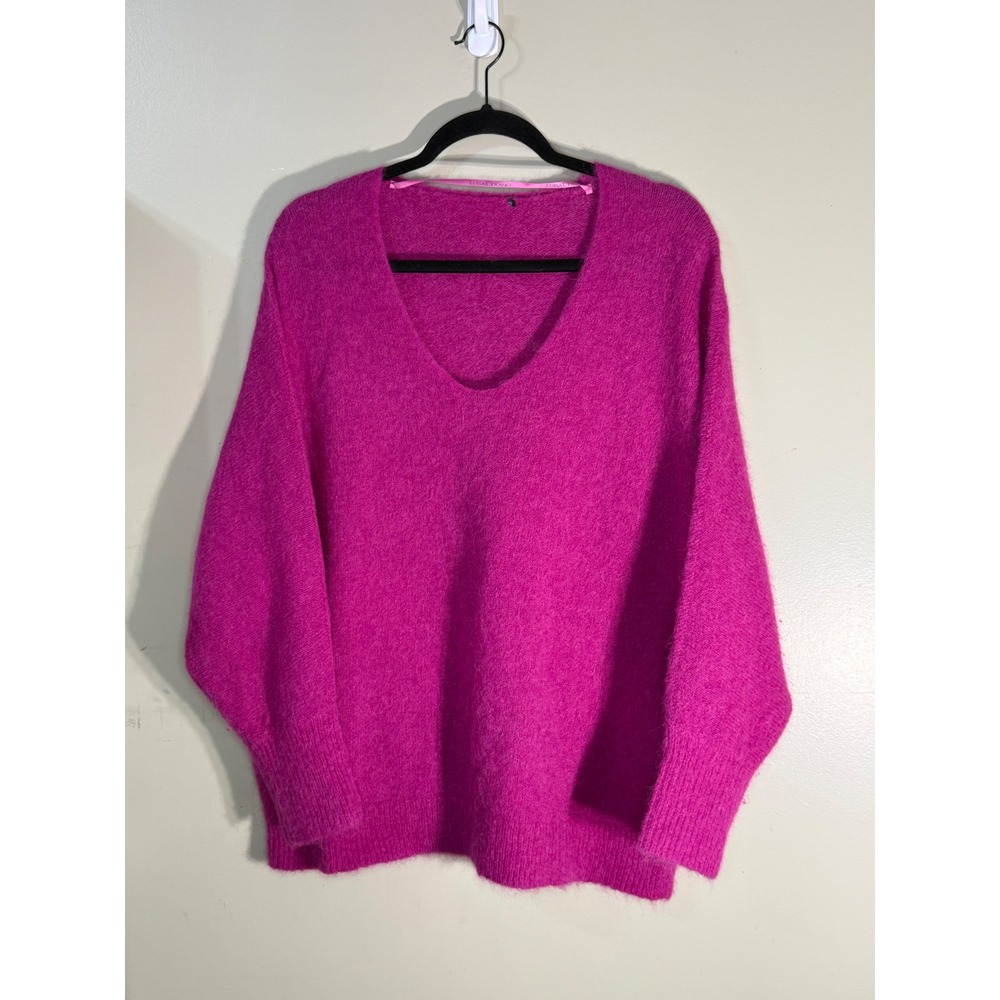 Luisa Cerano Magenta Pink Alpaca Blend V-Neck Fuzzy Knit Sweater Size 12